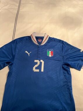 Puma Blue Italy Soccer Jersey with White #21